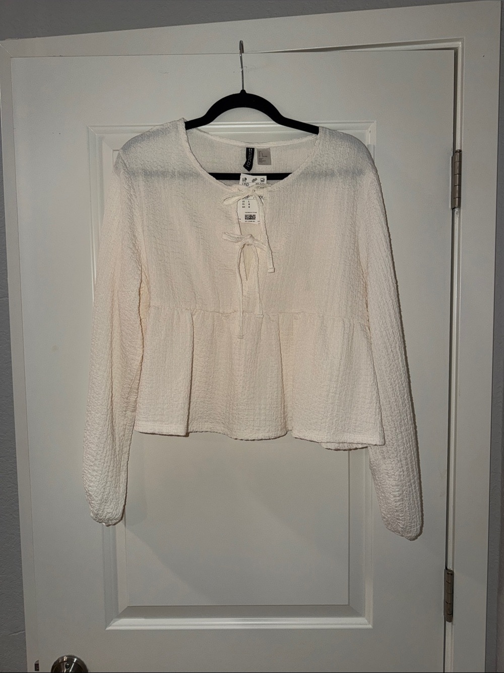Divided White Textured Tie-Front Peplum Blouse